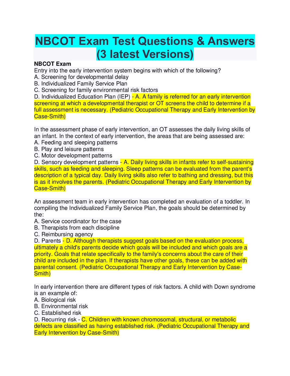 Preview of |SOLVED| Elaborated NBCOT Exam Test Questions & Answers for 2022 Graded A+